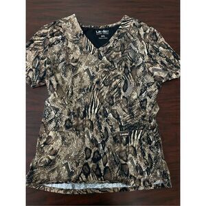 Landau Snake Skin Print V-Neck Scrub Top Size Small